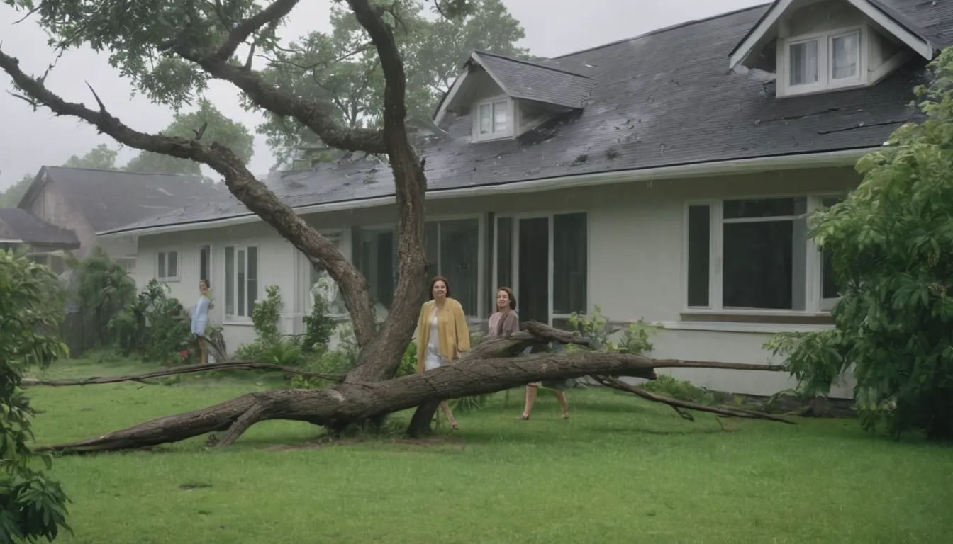 A family checking a storm-damaged tree in their yard in the Belleville area